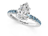 White gold Pear Cut Diamond Pave Band Solitaire Ring with Round with Aquamarine side stone and Prong Setting_1