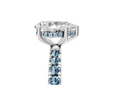 White gold Pear Cut Diamond Pave Band Solitaire Ring with Round with Aquamarine side stone and Prong Setting_17