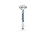 White gold Pear Cut Diamond Pave Band Solitaire Ring with Round with Aquamarine side stone and Prong Setting_2
