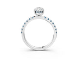 White gold Pear Cut Diamond Pave Band Solitaire Ring with Round with Aquamarine side stone and Prong Setting_3