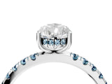 White gold Pear Cut Diamond Pave Band Solitaire Ring with Round with Aquamarine side stone and Prong Setting_4