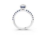 White gold Pear Cut Diamond Pave Band Solitaire Ring with Round with Blue Sapphire side stone and Prong Setting_15