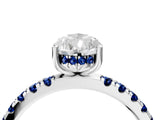 White gold Pear Cut Diamond Pave Band Solitaire Ring with Round with Blue Sapphire side stone and Prong Setting_16