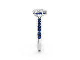 White gold Pear Cut Diamond Pave Band Solitaire Ring with Round with Blue Sapphire side stone and Prong Setting_26