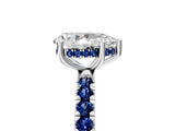 White gold Pear Cut Diamond Pave Band Solitaire Ring with Round with Blue Sapphire side stone and Prong Setting_29