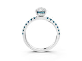 White gold Pear Cut Diamond Pave Band Solitaire Ring with Round with Blue Topaz side stone and Prong Setting_15