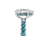 White gold Pear Cut Diamond Pave Band Solitaire Ring with Round with Blue Topaz side stone and Prong Setting_17
