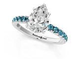 White gold Pear Cut Diamond Pave Band Solitaire Ring with Round with Blue Topaz side stone and Prong Setting_1
