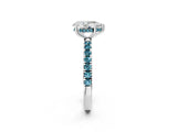 White gold Pear Cut Diamond Pave Band Solitaire Ring with Round with Blue Topaz side stone and Prong Setting_2