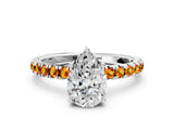 White gold Pear Cut Diamond Pave Band Solitaire Ring with Round with Citrine side stone and Prong Setting_12