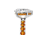 White gold Pear Cut Diamond Pave Band Solitaire Ring with Round with Citrine side stone and Prong Setting_17