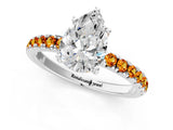 White gold Pear Cut Diamond Pave Band Solitaire Ring with Round with Citrine side stone and Prong Setting_1