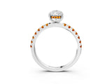White gold Pear Cut Diamond Pave Band Solitaire Ring with Round with Citrine side stone and Prong Setting_3