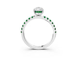 White gold Pear Cut Diamond Pave Band Solitaire Ring with Round with Emerald side stone and Prong Setting_39
