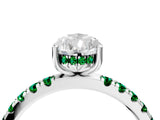 White gold Pear Cut Diamond Pave Band Solitaire Ring with Round with Emerald side stone and Prong Setting_40