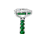 White gold Pear Cut Diamond Pave Band Solitaire Ring with Round with Emerald side stone and Prong Setting_41
