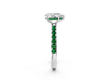 White gold Pear Cut Diamond Pave Band Solitaire Ring with Round with Emerald side stone and Prong Setting_50