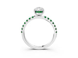 White gold Pear Cut Diamond Pave Band Solitaire Ring with Round with Emerald side stone and Prong Setting_51
