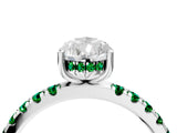 White gold Pear Cut Diamond Pave Band Solitaire Ring with Round with Emerald side stone and Prong Setting_52