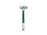 White gold Pear Cut Diamond Pave Band Solitaire Ring with Round with Emerald side stone and Prong Setting_56