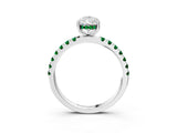 White gold Pear Cut Diamond Pave Band Solitaire Ring with Round with Emerald side stone and Prong Setting_63