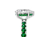 White gold Pear Cut Diamond Pave Band Solitaire Ring with Round with Emerald side stone and Prong Setting_65