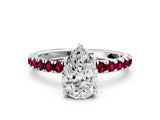 White gold Pear Cut Diamond Pave Band Solitaire Ring with Round with Garnet side stone and Prong Setting_18