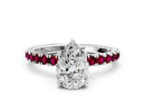 White gold Pear Cut Diamond Pave Band Solitaire Ring with Round with Garnet side stone and Prong Setting_18