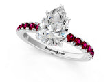 White gold Pear Cut Diamond Pave Band Solitaire Ring with Round with Garnet side stone and Prong Setting_19