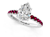 White gold Pear Cut Diamond Pave Band Solitaire Ring with Round with Garnet side stone and Prong Setting_19