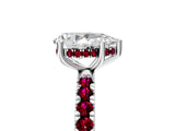 White gold Pear Cut Diamond Pave Band Solitaire Ring with Round with Garnet side stone and Prong Setting_23