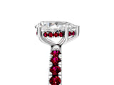 White gold Pear Cut Diamond Pave Band Solitaire Ring with Round with Garnet side stone and Prong Setting_23