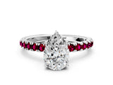 White gold Pear Cut Diamond Pave Band Solitaire Ring with Round with Garnet side stone and Prong Setting_36