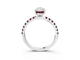 White gold Pear Cut Diamond Pave Band Solitaire Ring with Round with Garnet side stone and Prong Setting_39