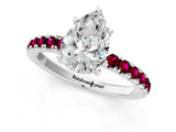 White gold Pear Cut Diamond Pave Band Solitaire Ring with Round with Garnet side stone and Prong Setting_39
