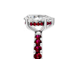 White gold Pear Cut Diamond Pave Band Solitaire Ring with Round with Garnet side stone and Prong Setting_41