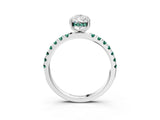 White gold Pear Cut Diamond Pave Band Solitaire Ring with Round with Green Sapphire side stone and Prong Setting_15
