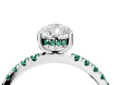 White gold Pear Cut Diamond Pave Band Solitaire Ring with Round with Green Sapphire side stone and Prong Setting_16