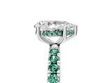 White gold Pear Cut Diamond Pave Band Solitaire Ring with Round with Green Sapphire side stone and Prong Setting_17
