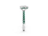 White gold Pear Cut Diamond Pave Band Solitaire Ring with Round with Green Sapphire side stone and Prong Setting_26