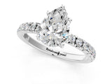 White gold Pear Cut Diamond Pave Band Solitaire Ring with Round with Moissanite side stone and Prong Setting_13