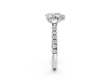 White gold Pear Cut Diamond Pave Band Solitaire Ring with Round with Moissanite side stone and Prong Setting_14