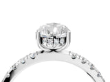White gold Pear Cut Diamond Pave Band Solitaire Ring with Round with Moissanite side stone and Prong Setting_16