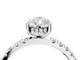 White gold Pear Cut Diamond Pave Band Solitaire Ring with Round with Moissanite side stone and Prong Setting_16