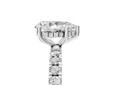 White gold Pear Cut Diamond Pave Band Solitaire Ring with Round with Moissanite side stone and Prong Setting_17