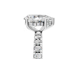 White gold Pear Cut Diamond Pave Band Solitaire Ring with Round with Moissanite side stone and Prong Setting_17