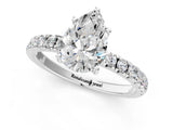 White gold Pear Cut Diamond Pave Band Solitaire Ring with Round with Moissanite side stone and Prong Setting_21