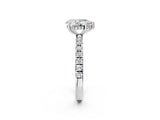 White gold Pear Cut Diamond Pave Band Solitaire Ring with Round with Moissanite side stone and Prong Setting_22