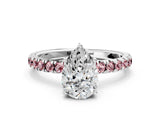 White gold Pear Cut Diamond Pave Band Solitaire Ring with Round with Morganite side stone and Prong Setting