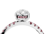 White gold Pear Cut Diamond Pave Band Solitaire Ring with Round with Morganite side stone and Prong Setting_16